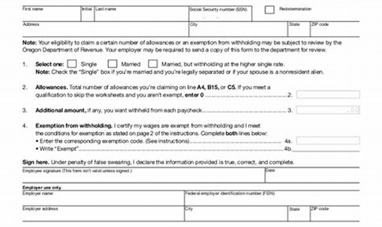 Oregon State Withholding Form 2024