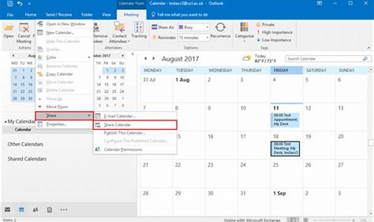 Outlook Calendar Sharing Settings