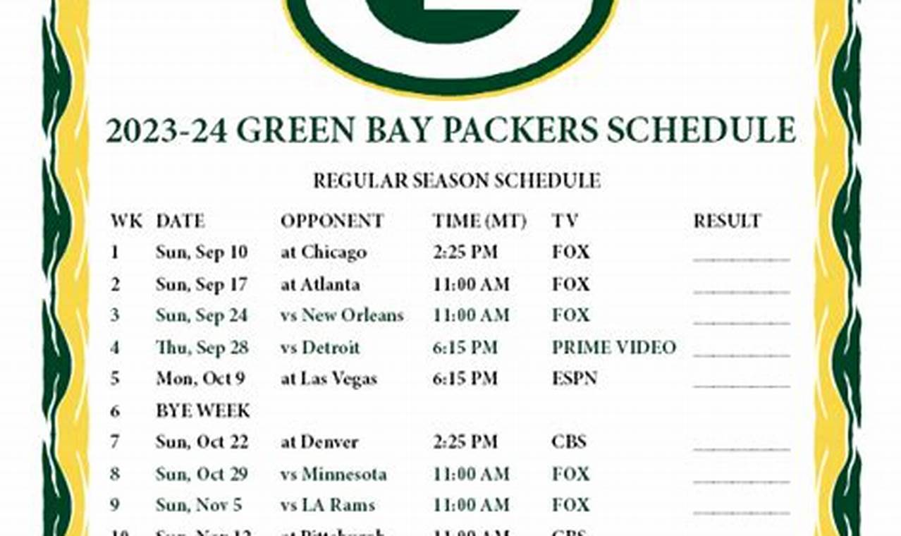 Packers Schedule 2024-24