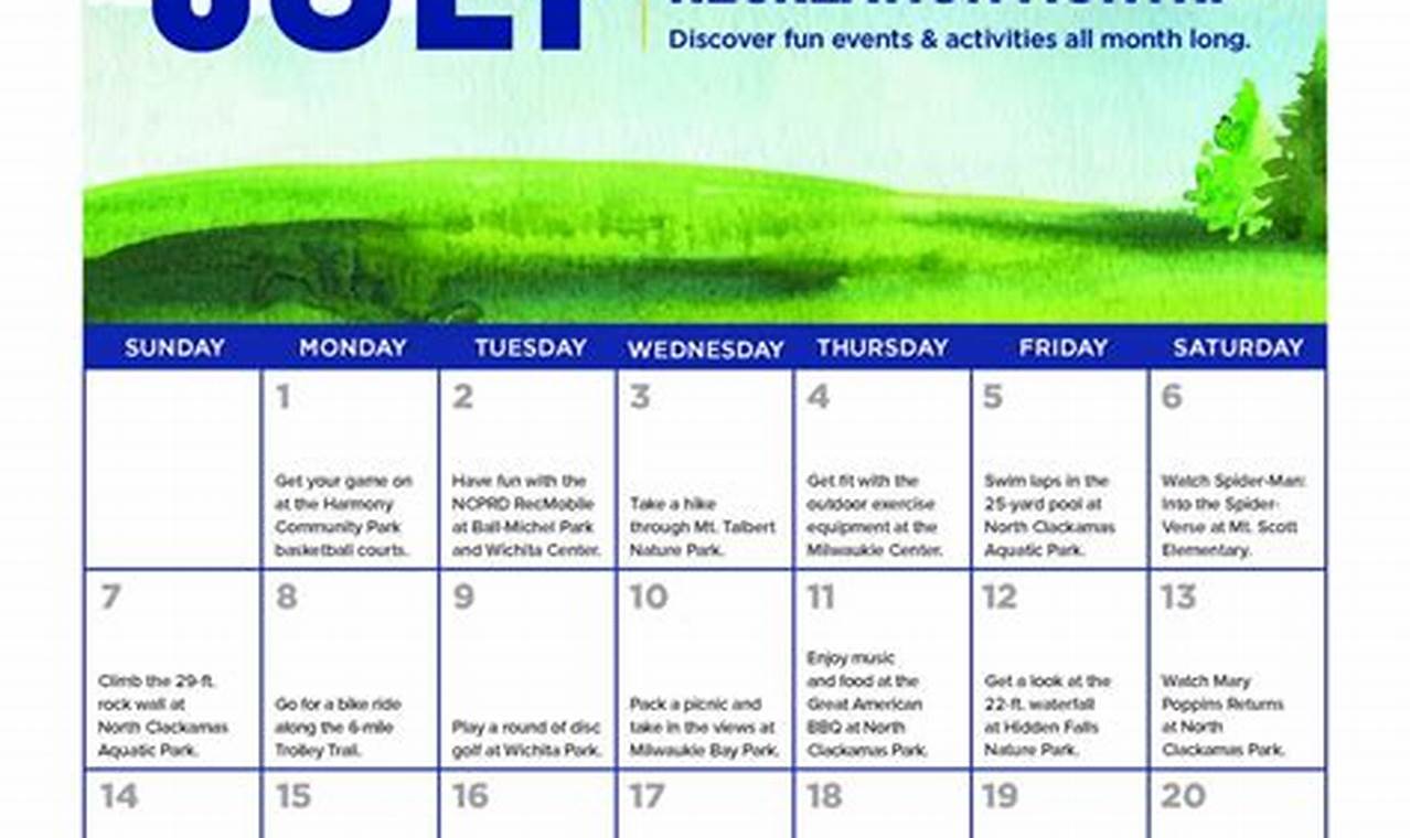 Parks And Rec Calendar 2024 Calendar Week
