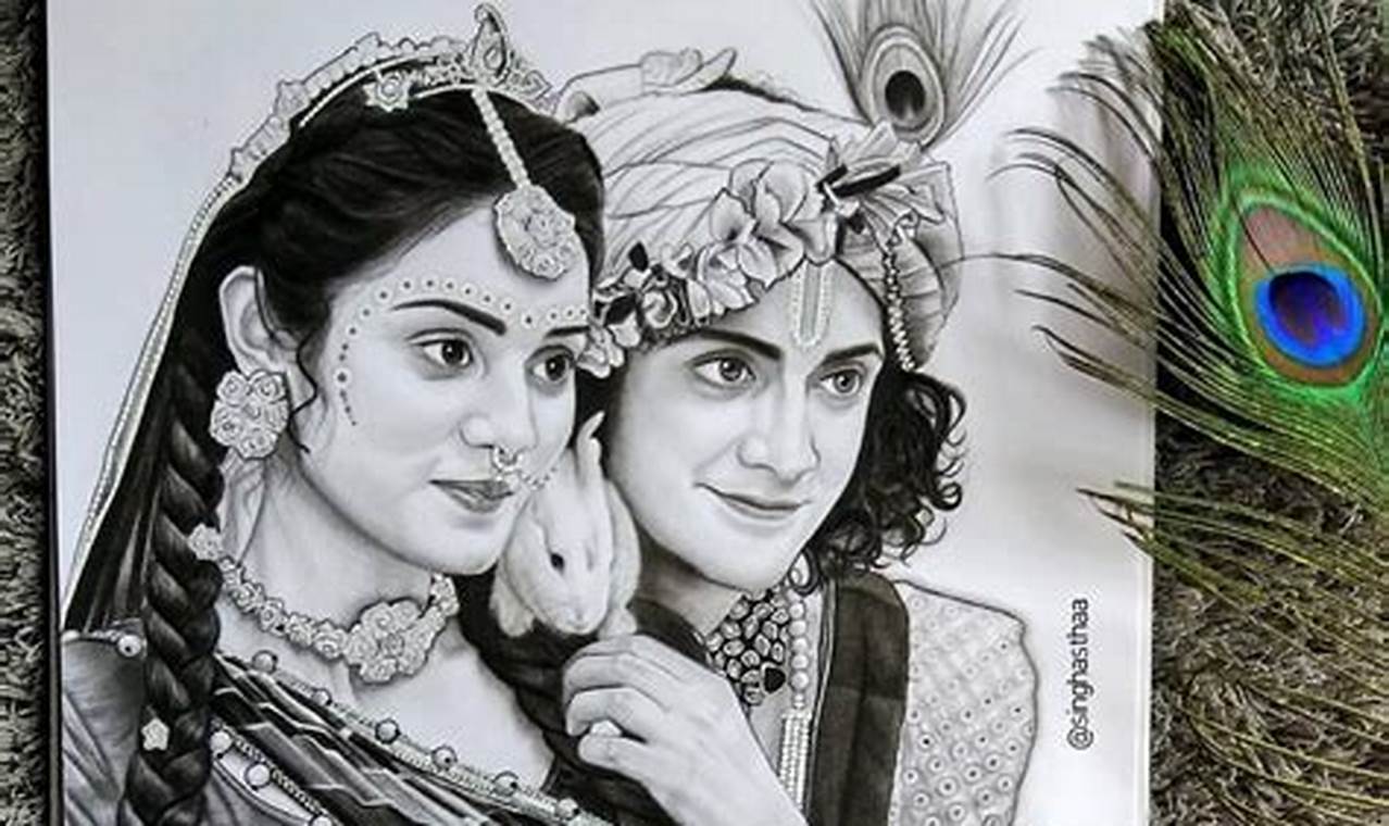 Pencil Sketch of Krishna and Radha: A Timeless Tale of Love and Devotion
