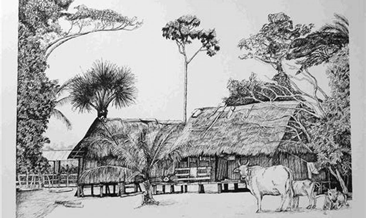 Pencil Sketch of Village Scenery: A Timeless Art Form