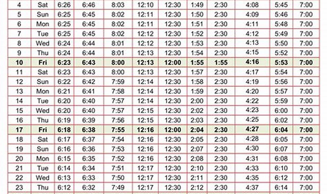 Prayer Time Calendar