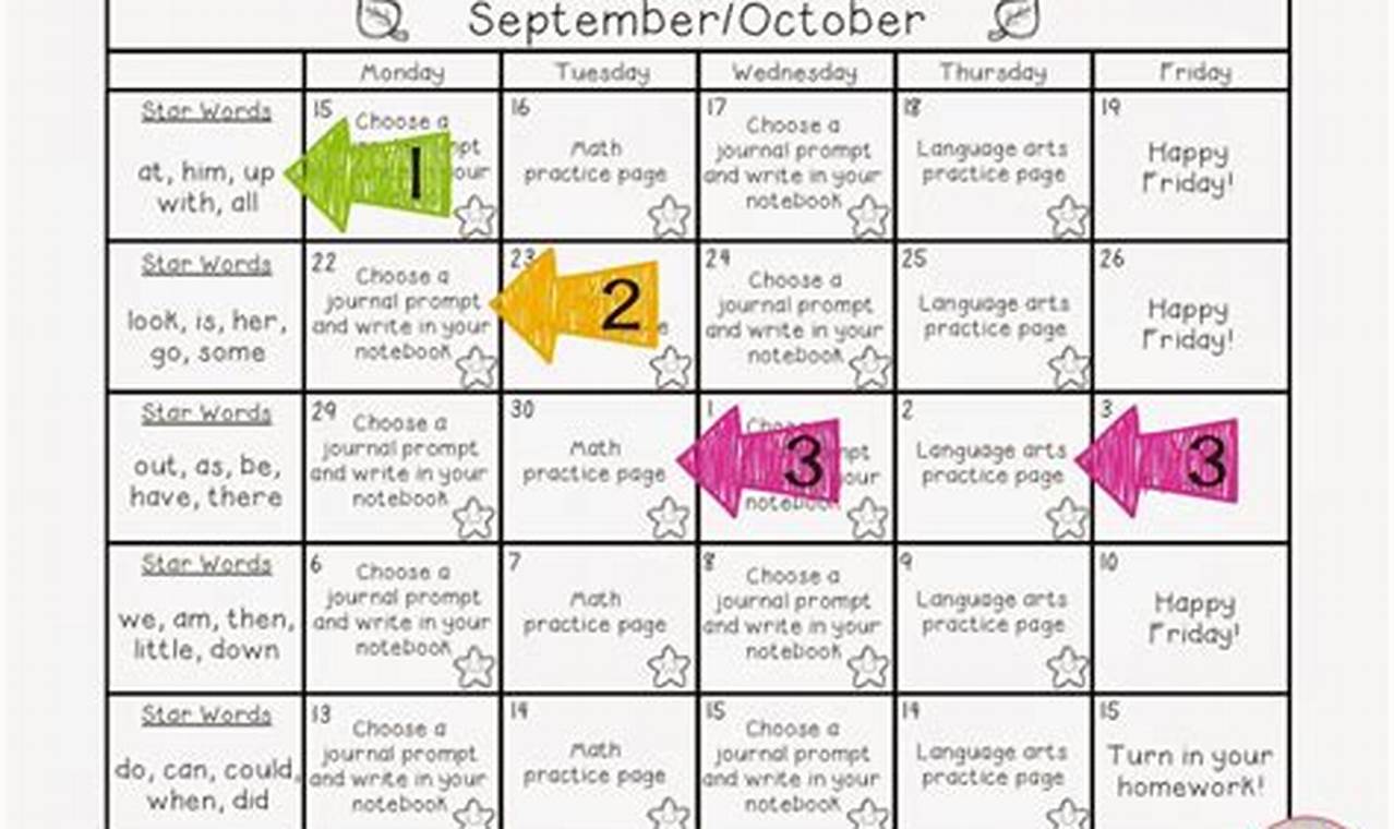 Preschool Homework Calendar Ideas