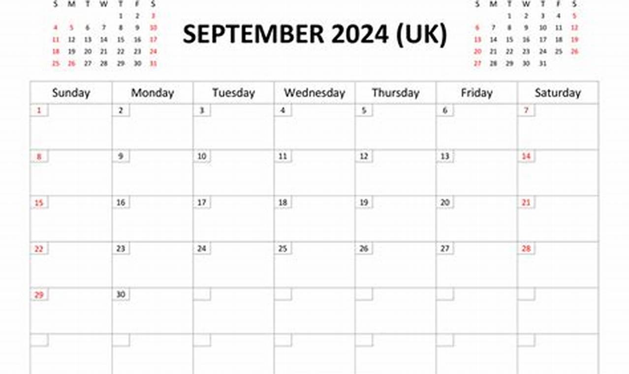 Printable Calendar September 2024 Uk