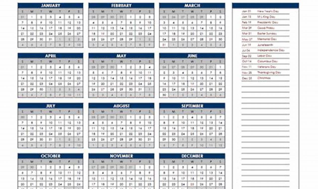 Printable Excel Calendar 2024 Free