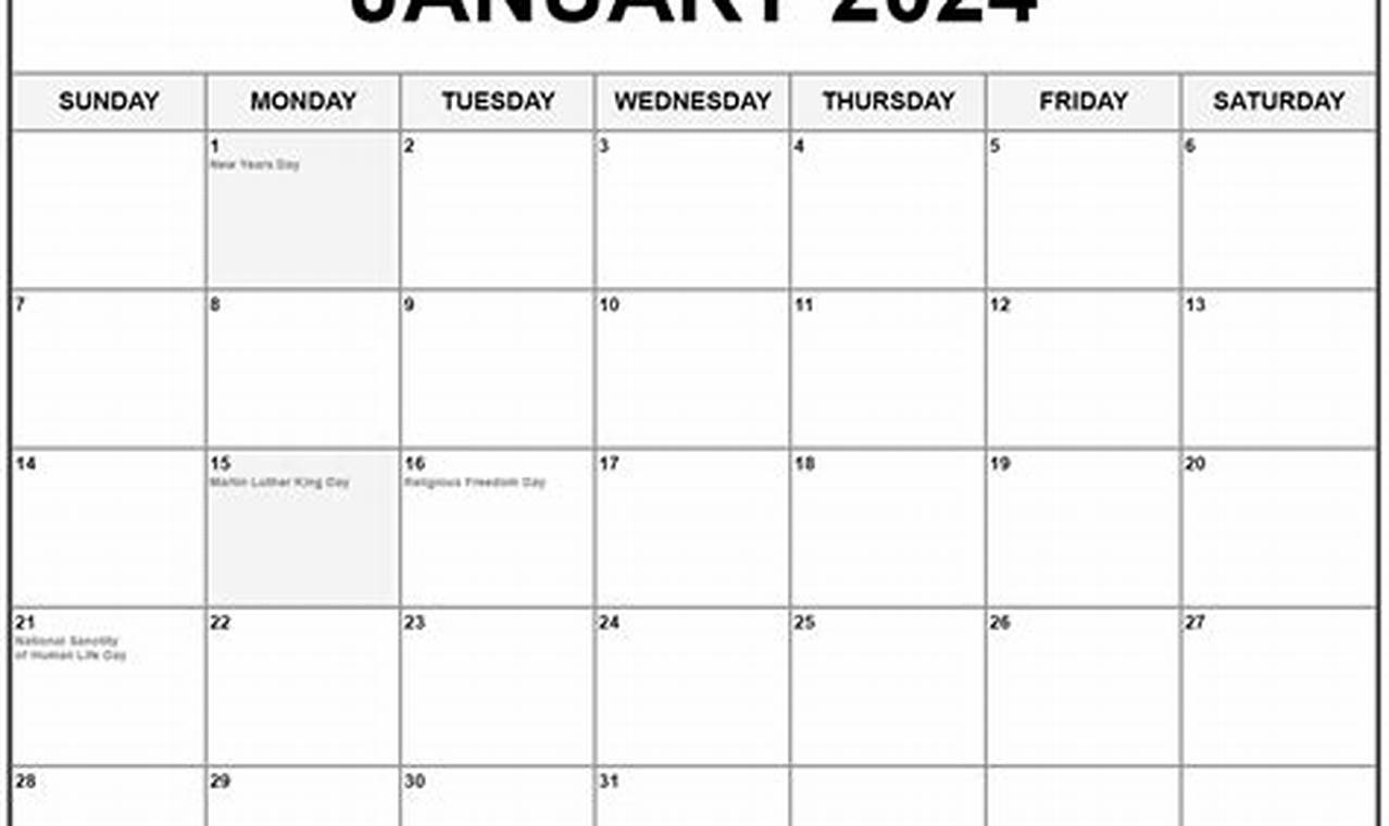 Printable Jan 2024 Calendar With Holidays