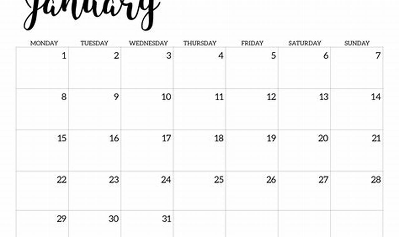 Printable Monthly Calendar 2024 Monday Start Time
