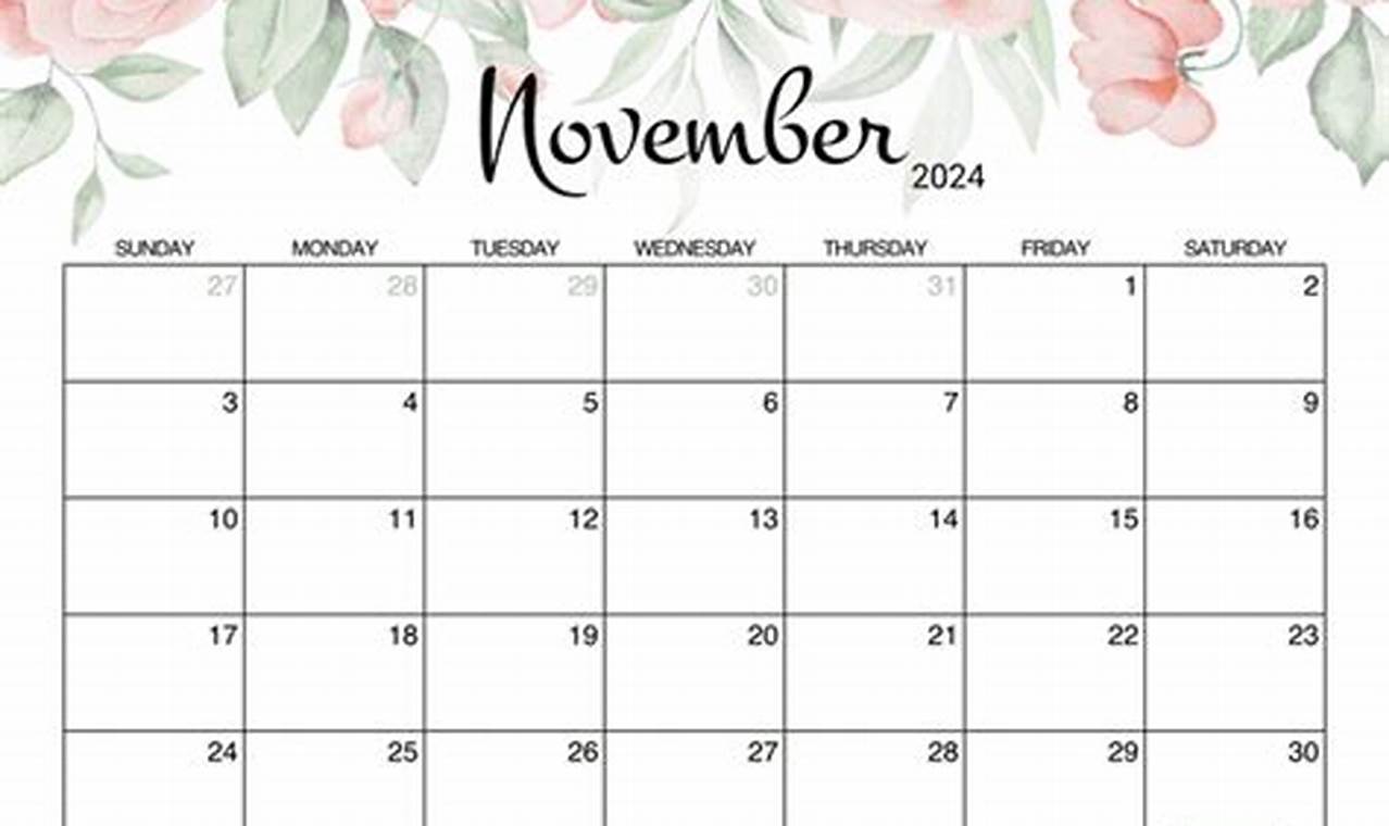 Printable November 2024 Calendar Cute