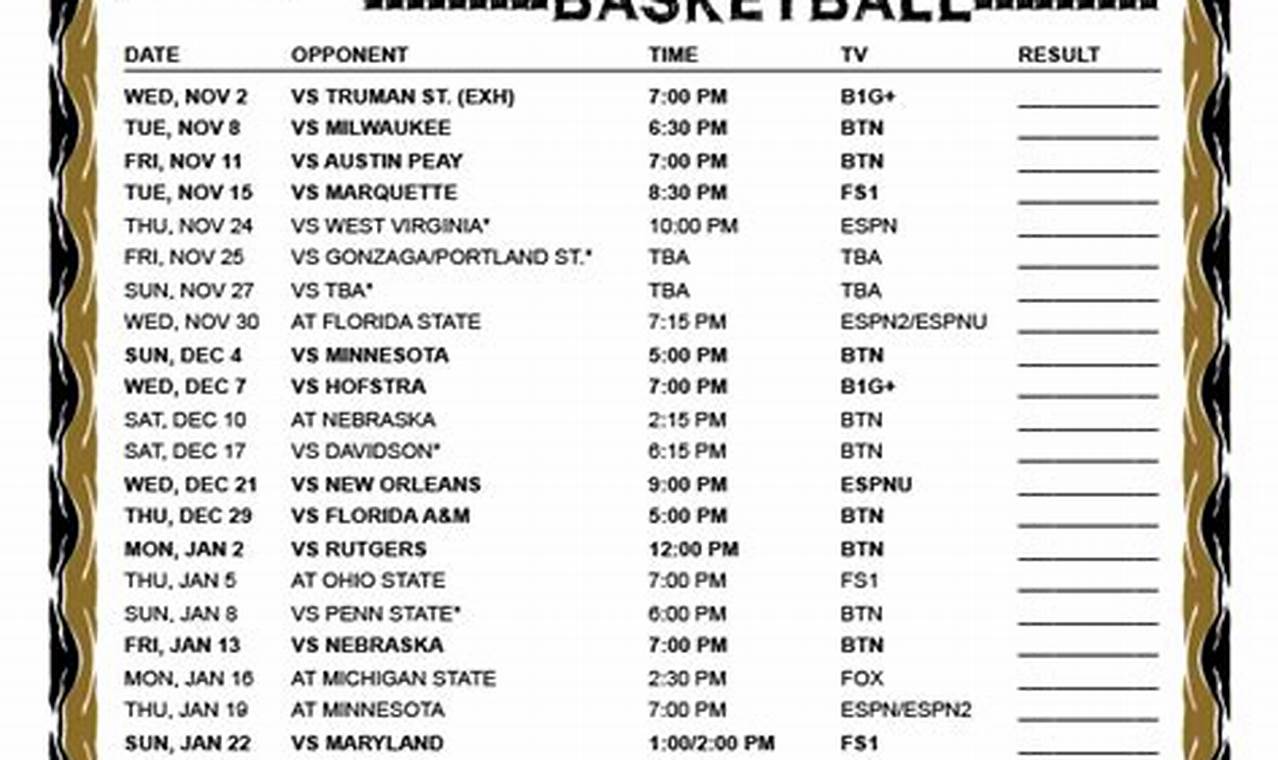 Printable Purdue Basketball Schedule 2024-24