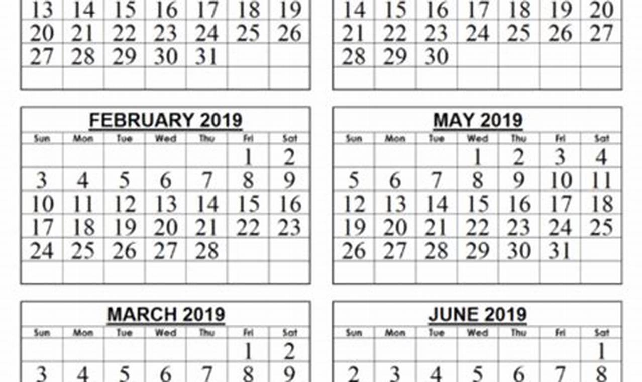 Printable Six Month Calendar