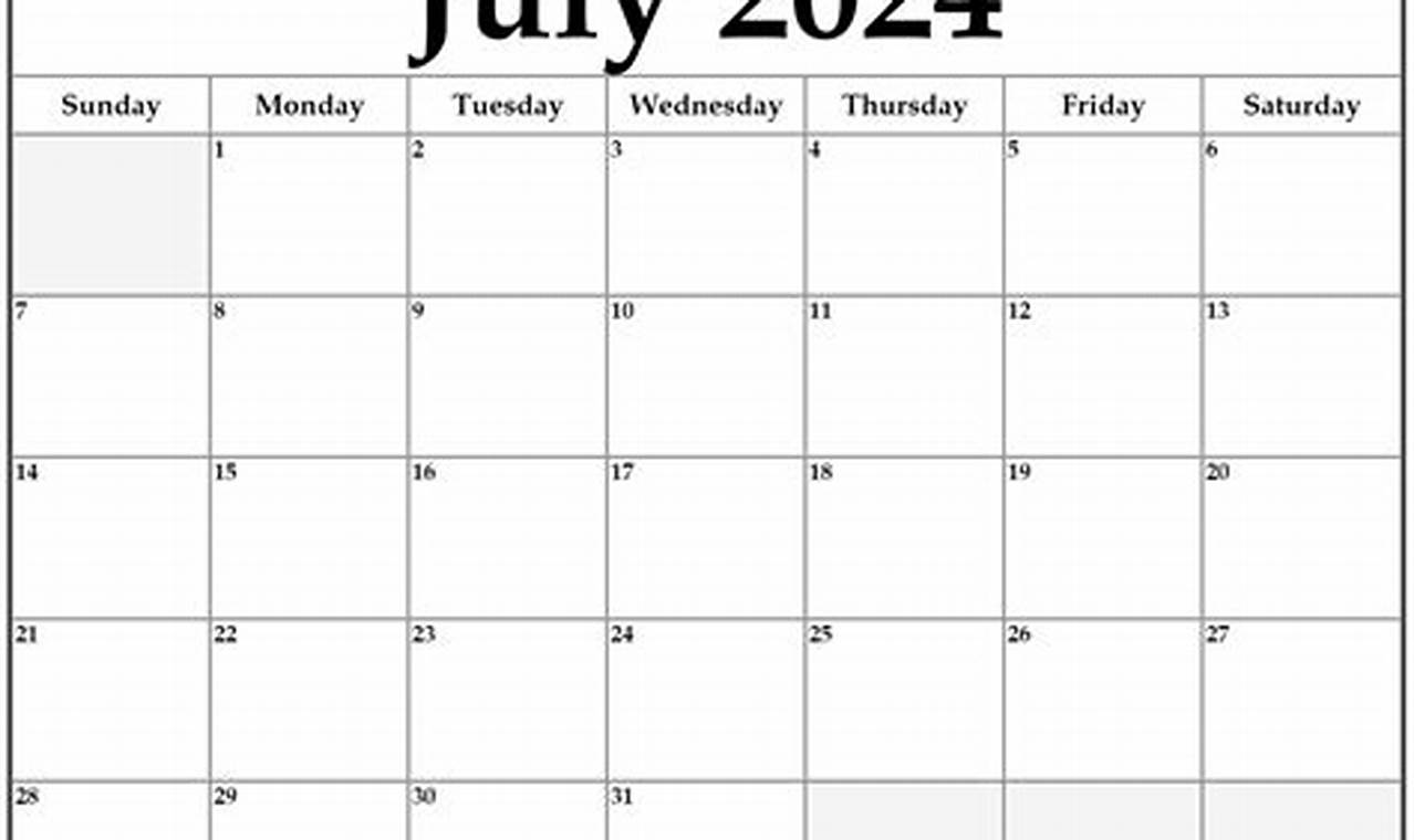 Proposal July 2024 Calendar Template Free