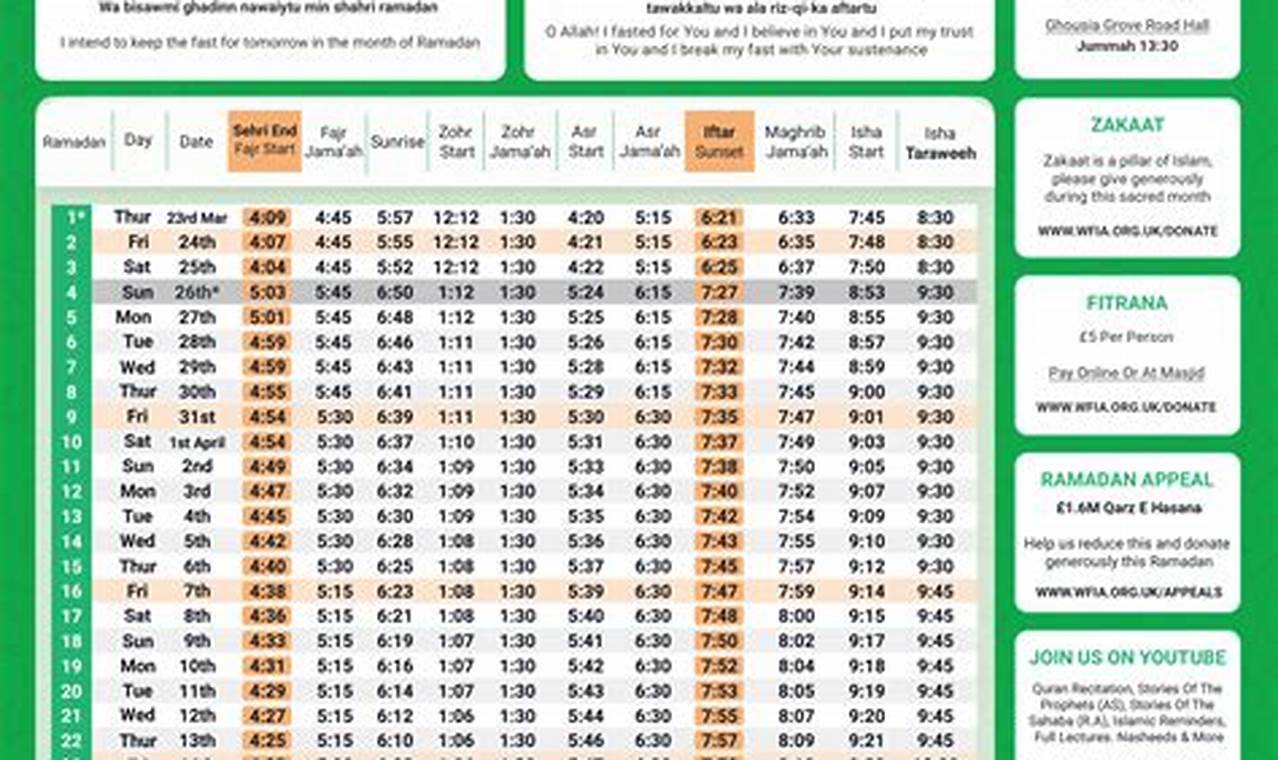Ramadan 2024 Timetable Uk