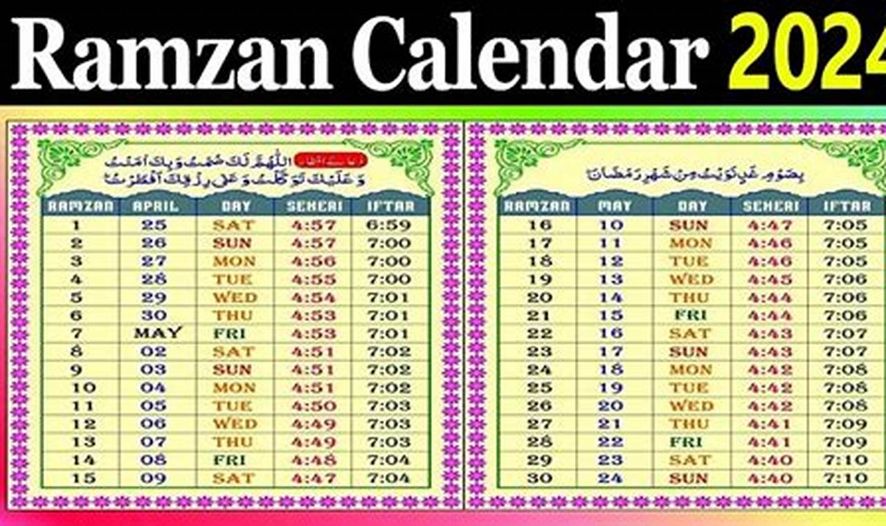 Ramadan Calendar And Timings For 2024