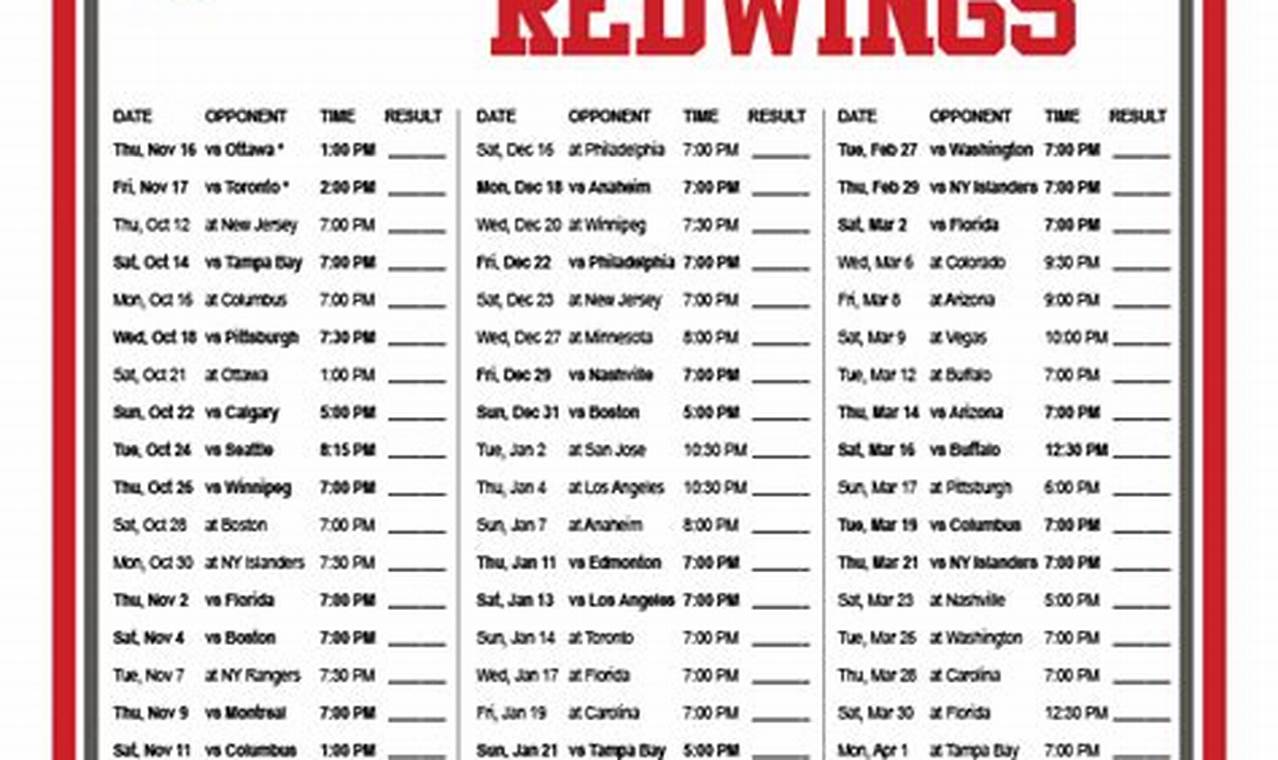 Red Wings Schedule 2024 23 Printable