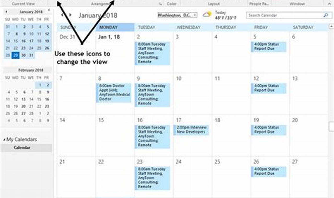 Reset Outlook Calendar View