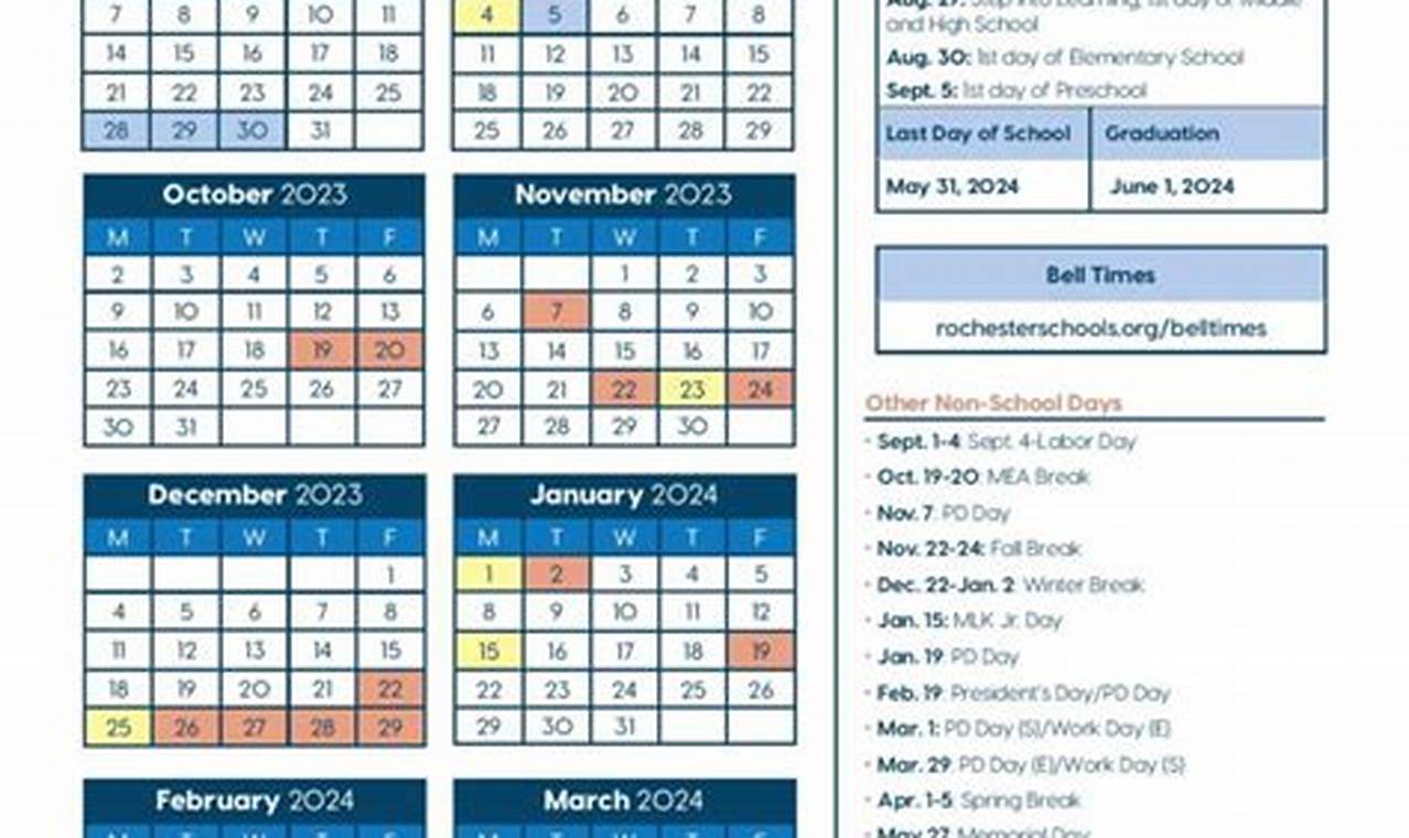 Rochester School Calendar 2024-25