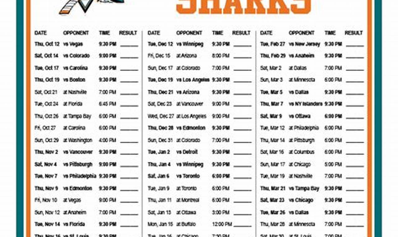 San Jose Sharks Schedule 2024 24 Printable