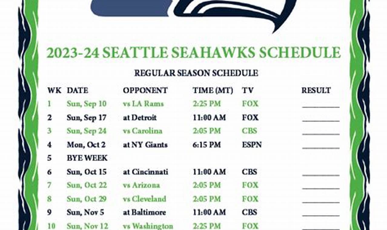 Seahawks Calendar 2024