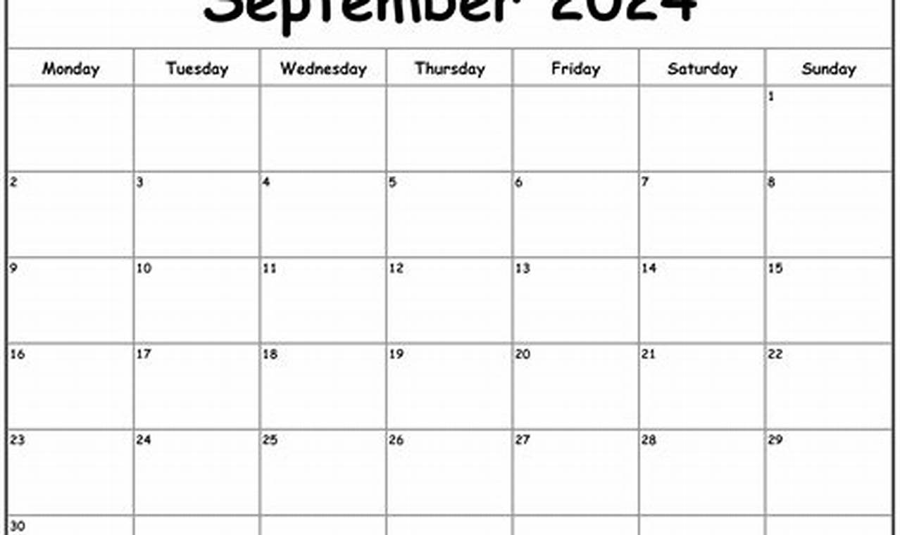 September 2024 Calendar Printable Monday Started Task