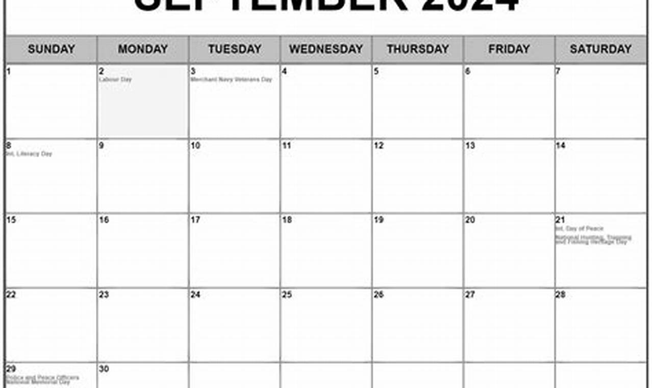 September 2024 Calendar With Canadian Holidays