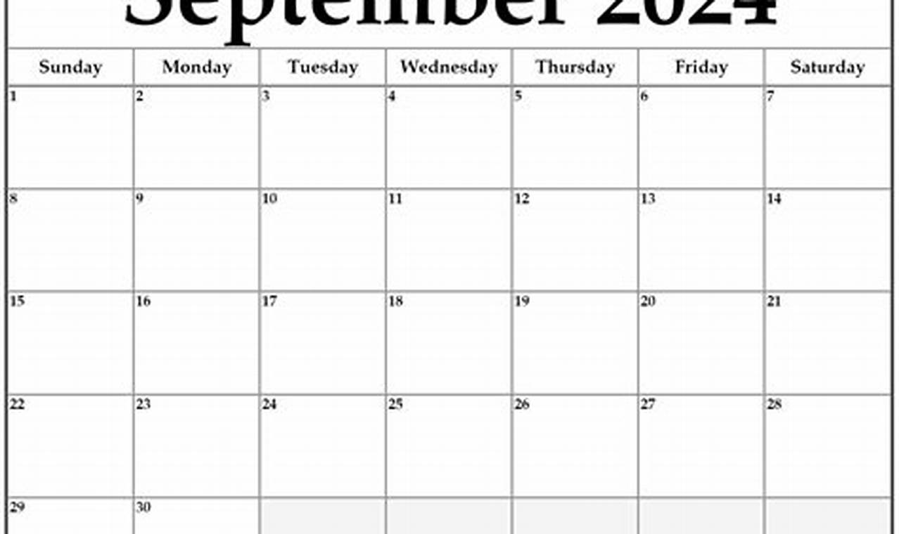 September 2024 Printable Calendar Free Full Page 2019