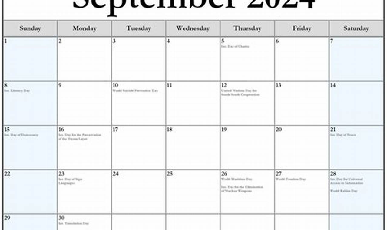 September 2024 With Holidays
