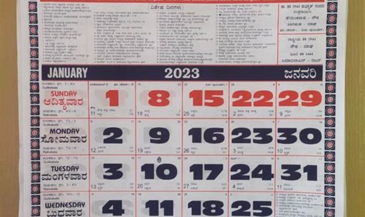 Sharada Calendar 2024 Kannada