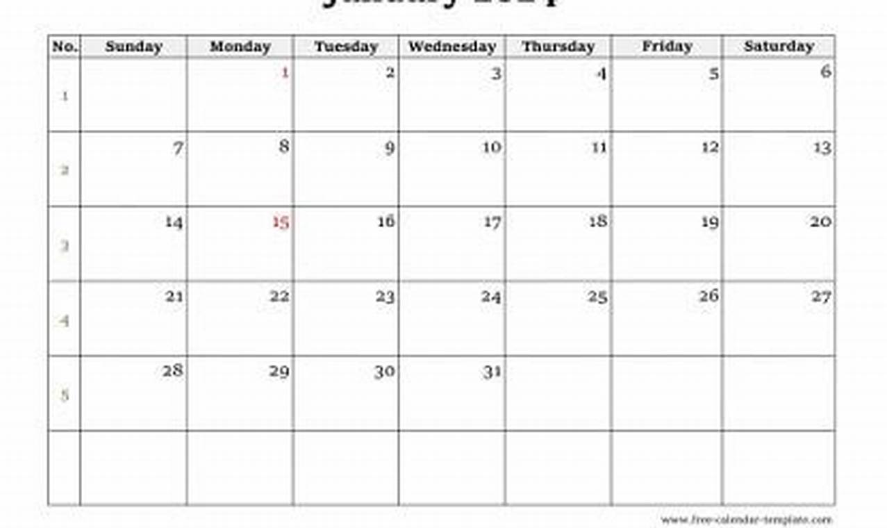 Simple Monthly Calendar 2024