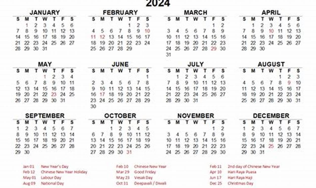 Singapore 2024 Monthly Calendar Excel