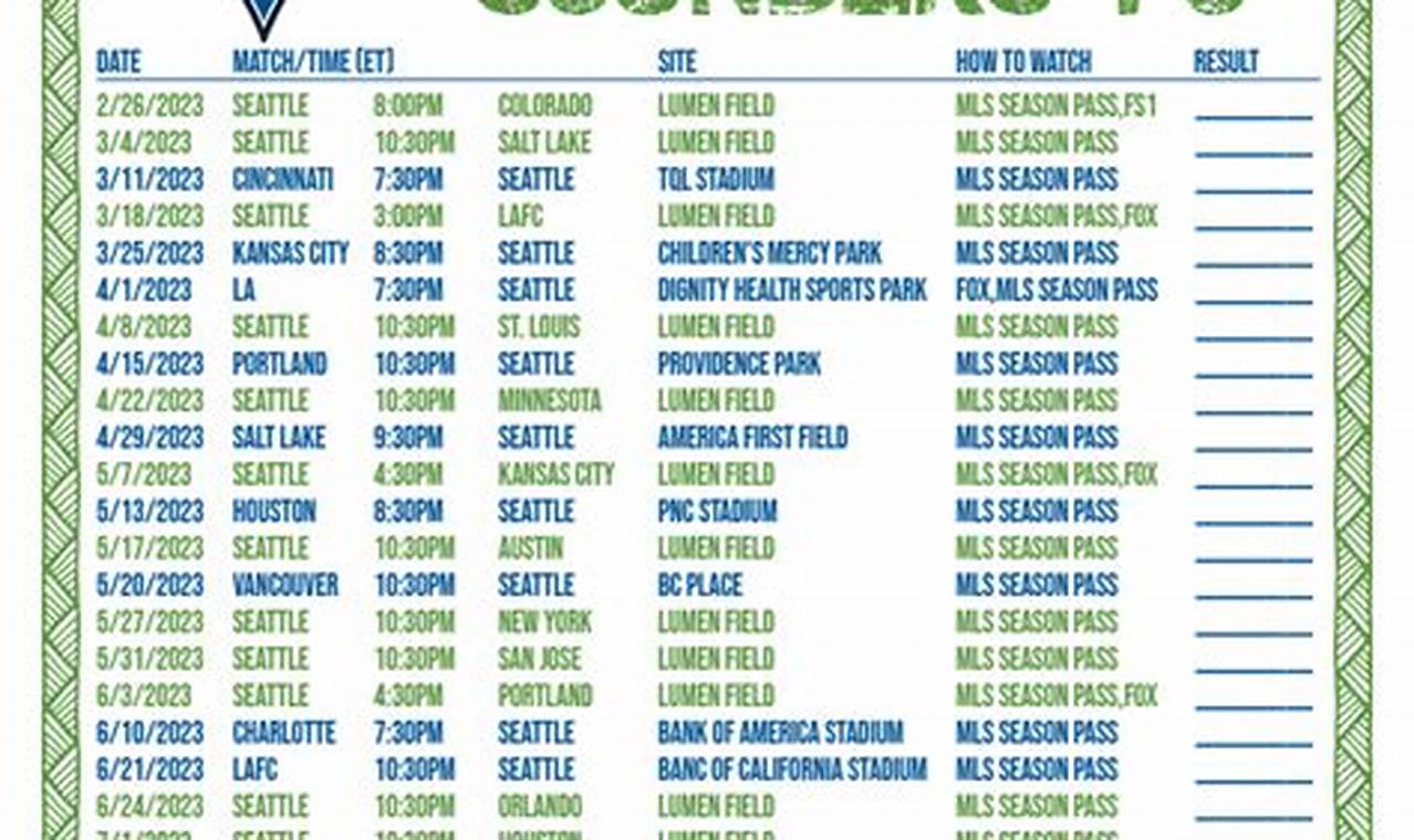 Sounders Home Schedule 2024 Calendar