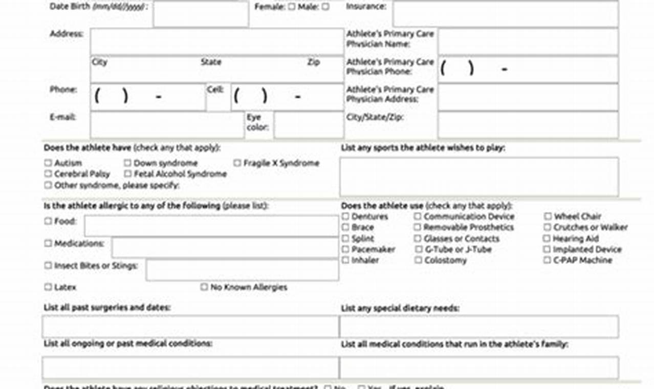 Special Olympics Medical Form 2024