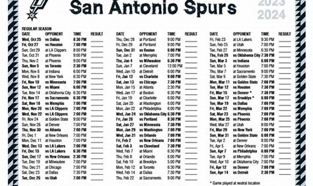 Spurs Game Schedule 2024