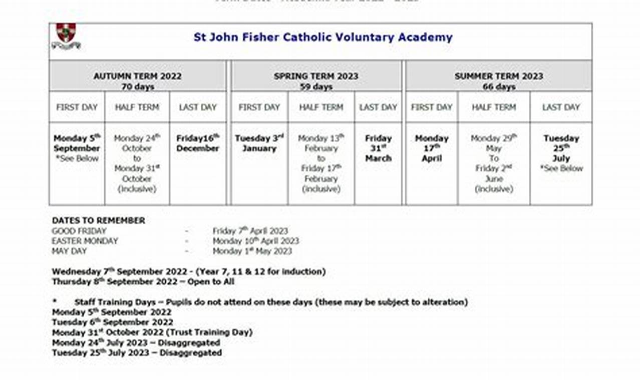 St John Fisher 2024 Calendar