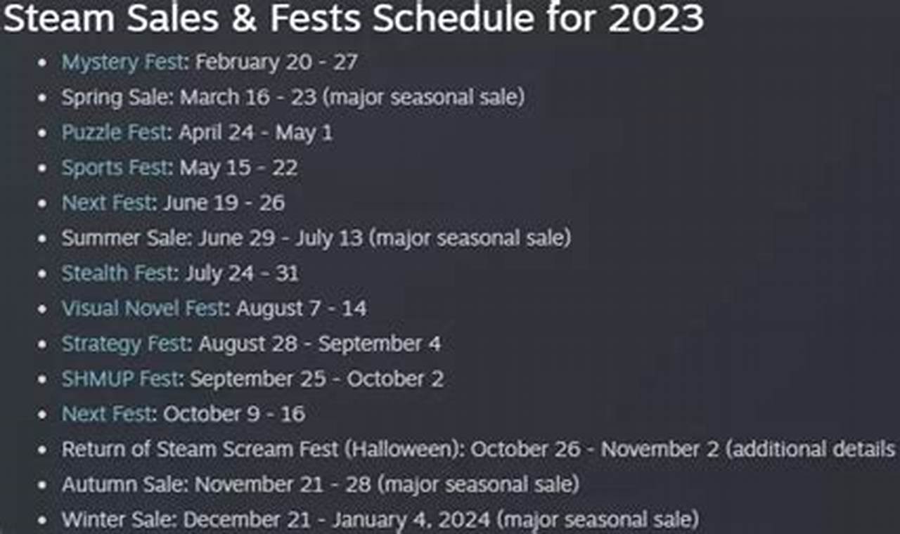 Steam Sale Calendar 2024