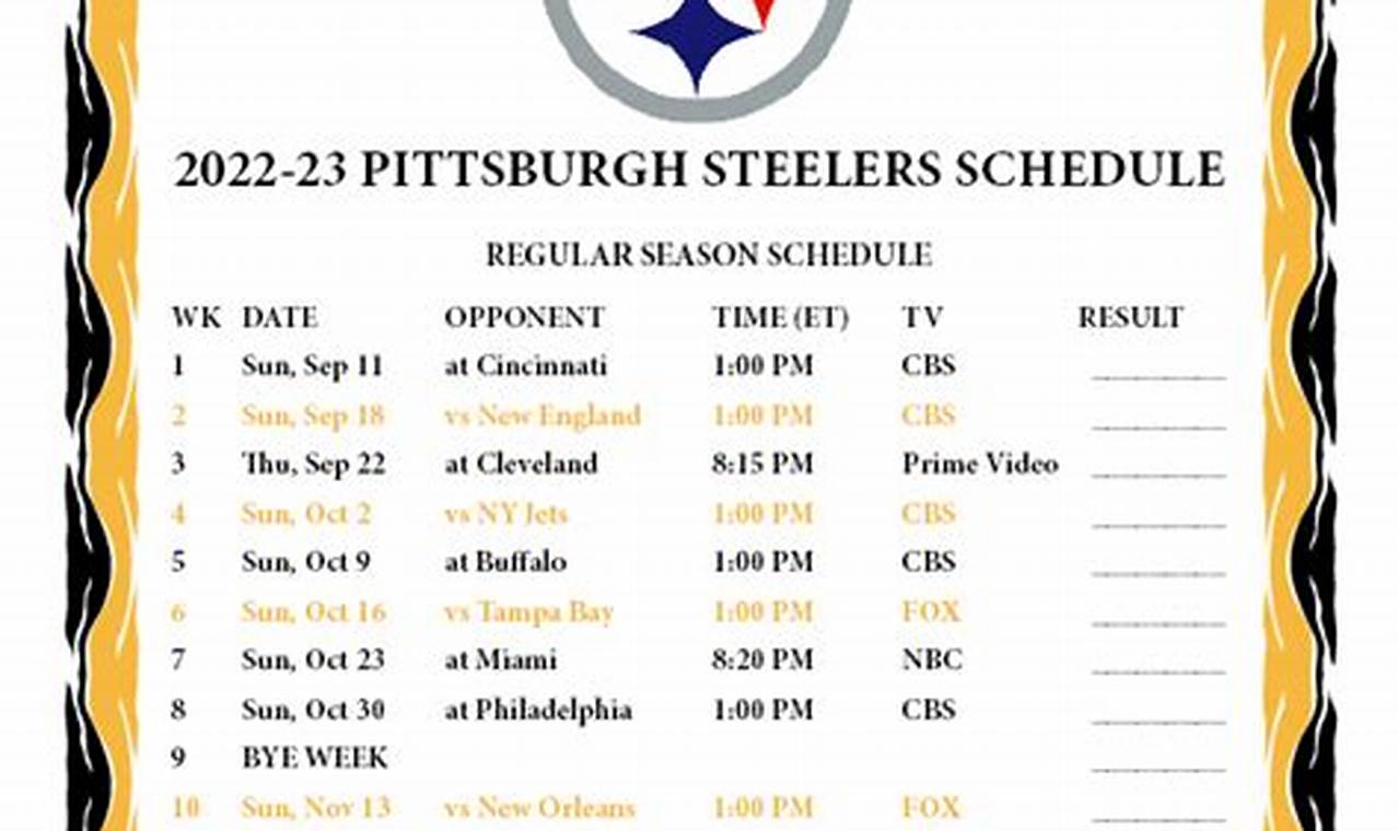Steelers Schedule 2024-2024 Printable Coloring