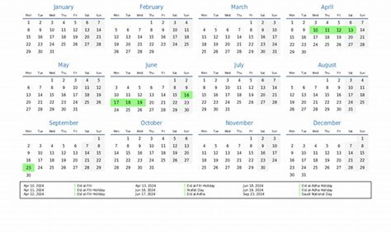 T2024 Calendar Aramco Holidays