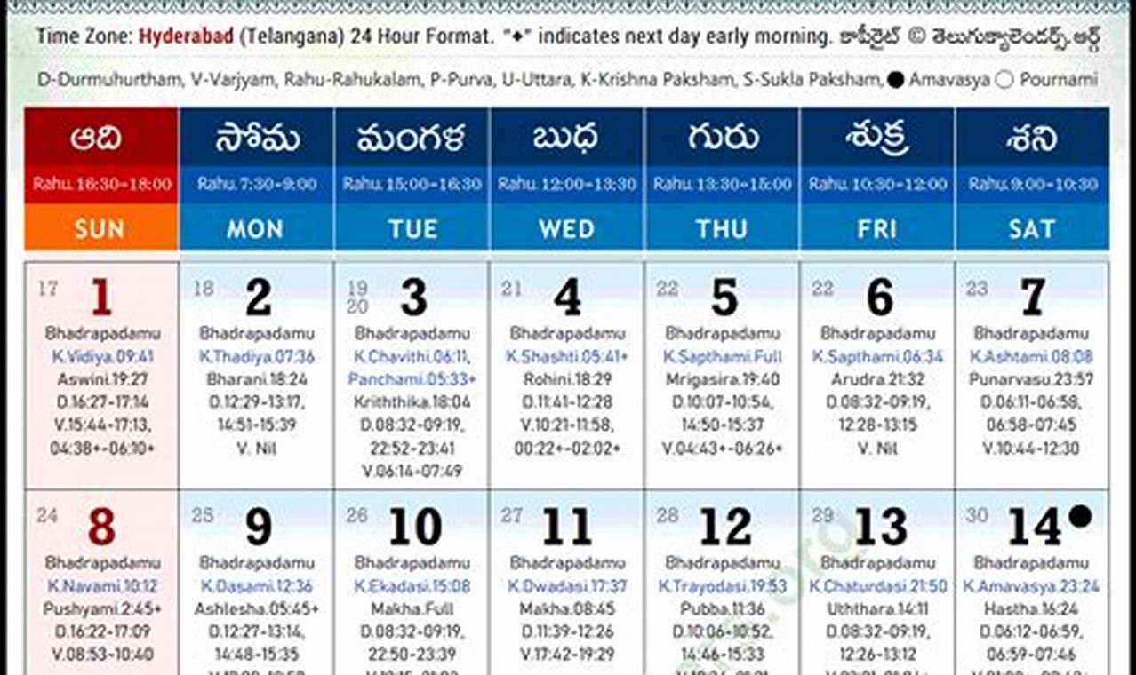 Telugu Calendar 2024 October Schedule Printable