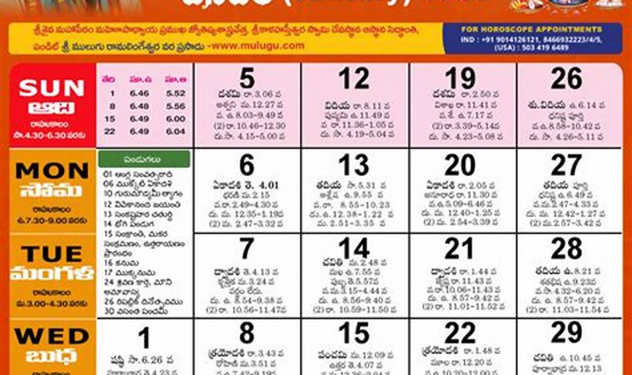 Telugu Calendar 2024 Usa January Month