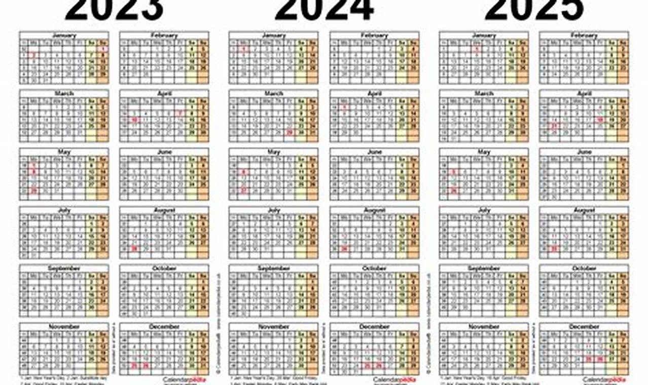 Three Year Calendar 2024-2025 2024