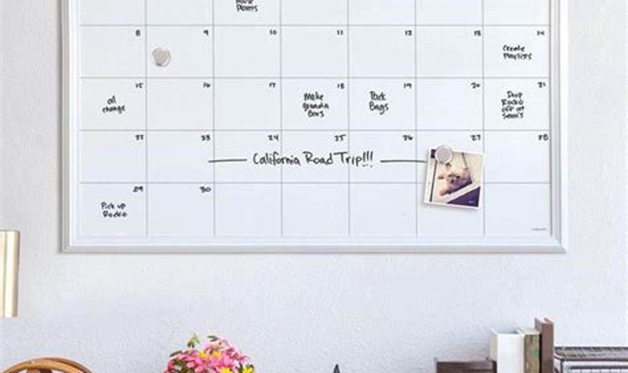 U Brands Magnetic White Wood Dry Erase Calendar Board