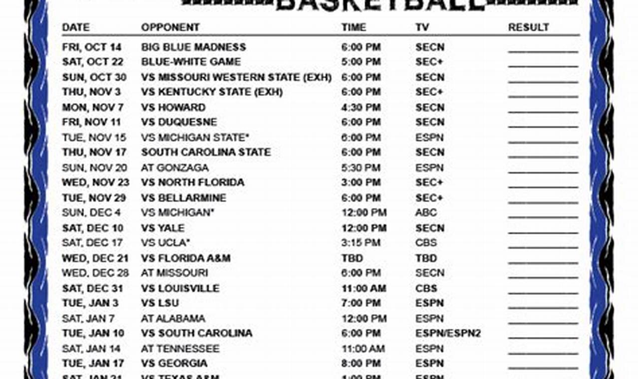 Uk Basketball Printable Schedule 2024-24
