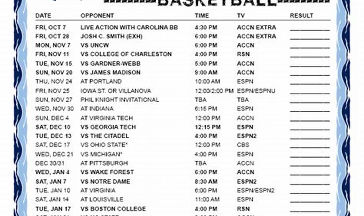 Unc Basketball 2024 Schedule