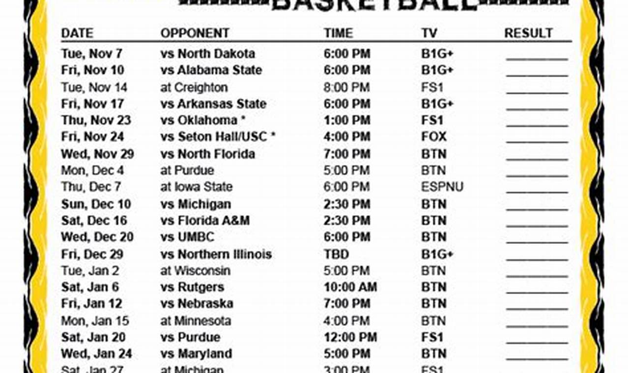 University Of Iowa Womens Basketball Schedule 2024 24 Time