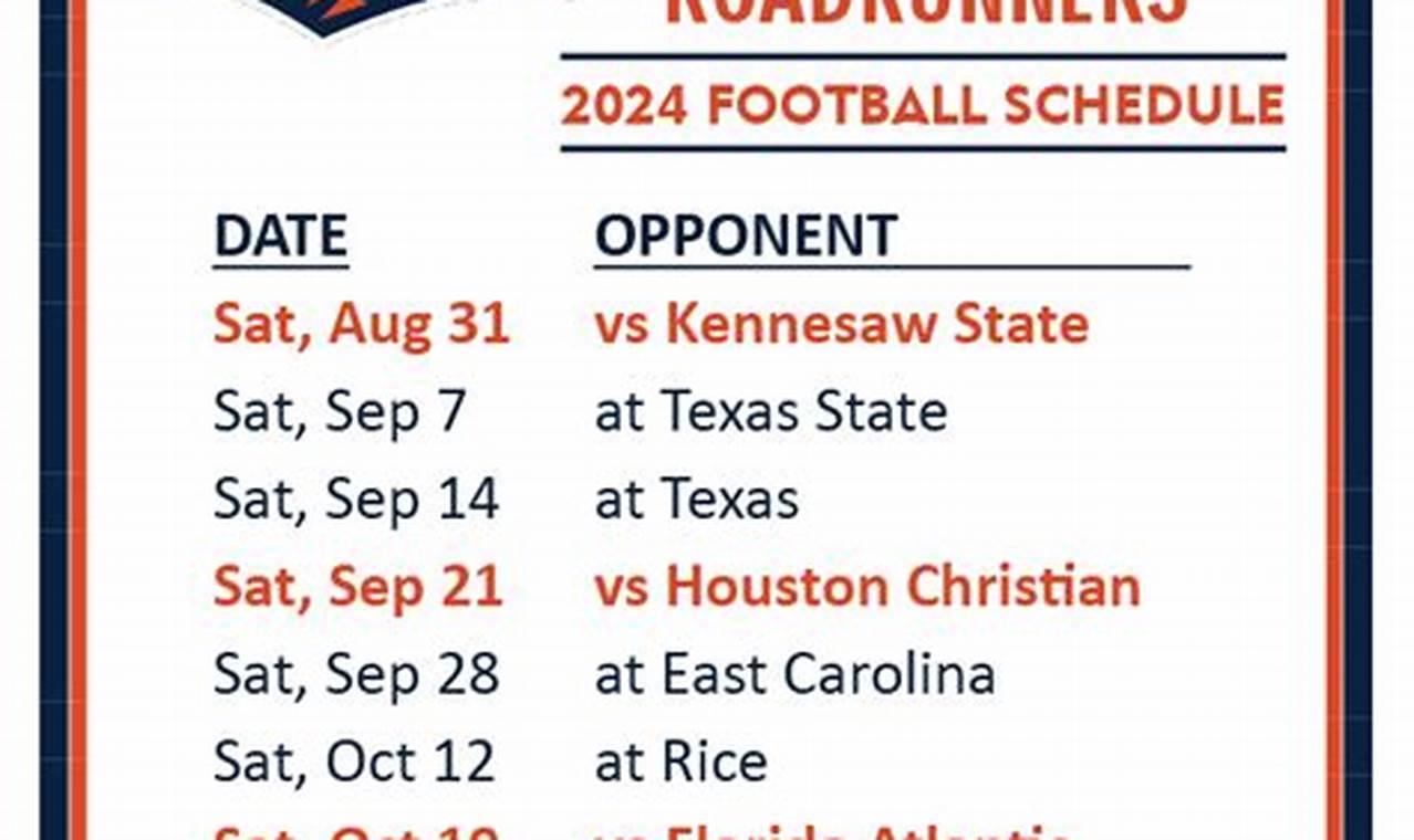 Utsa Football Schedule 2024 Printable