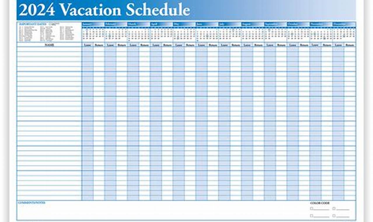 Vacation Calendar Template 2024