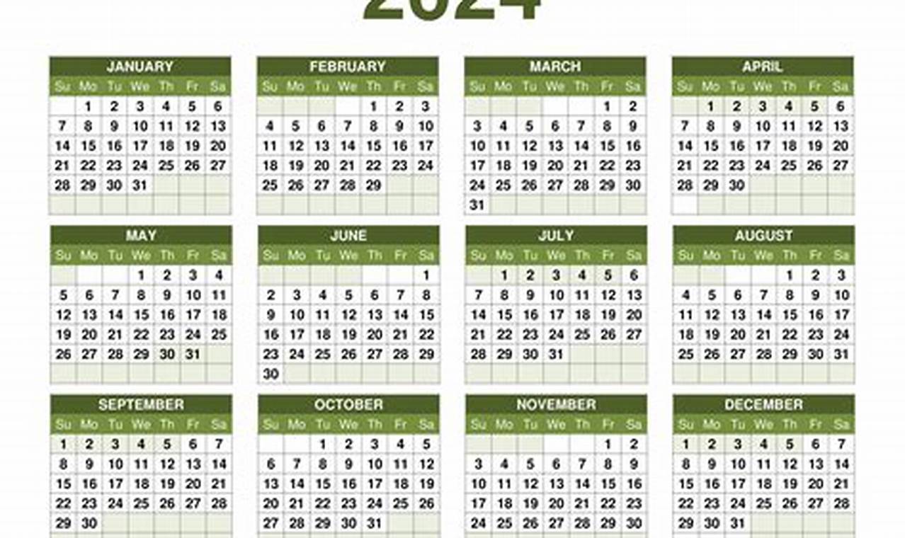 Very Small 2024 Yearly Calendar At A Glance Monthly