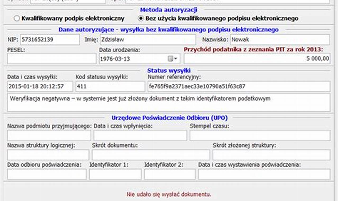 W Systemie Jest Już Złożony Dokument Z Takim Identyfikatorem Podatkowym