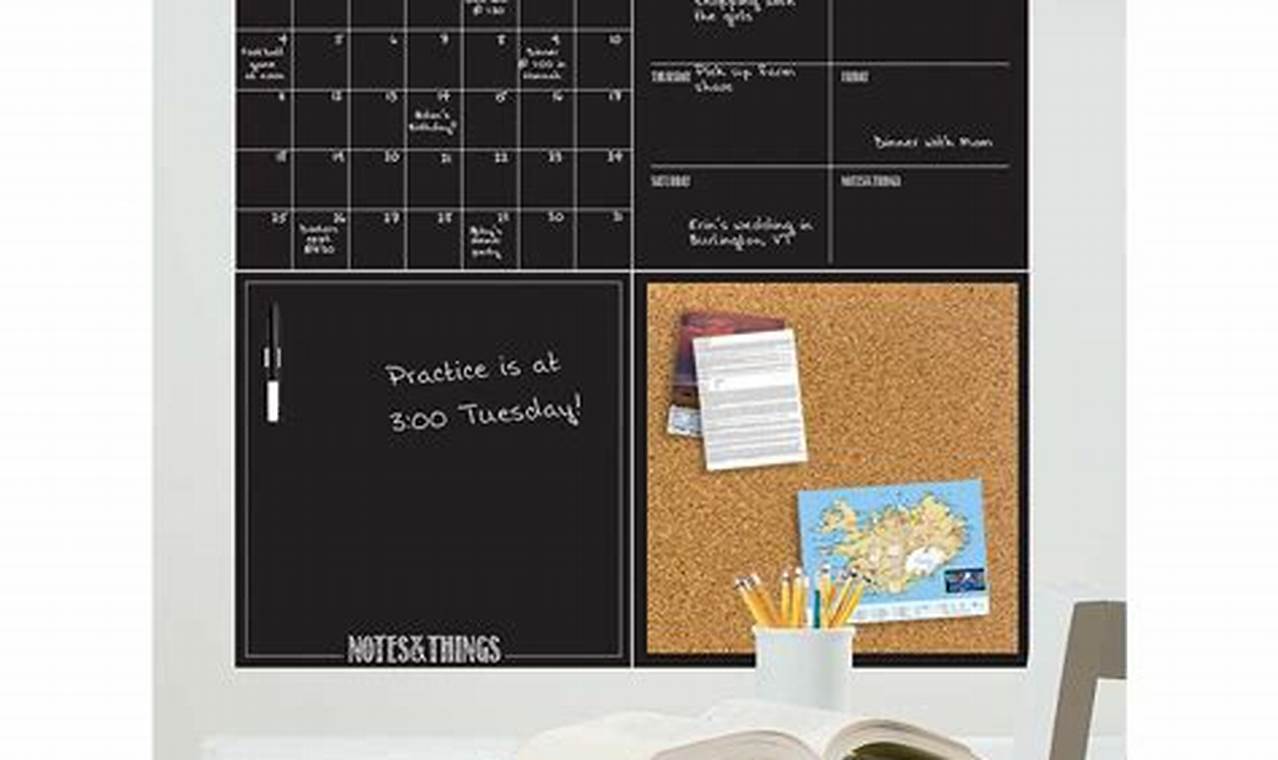 Wall Pops Dry Erase Calendar And Cork Board Set Black