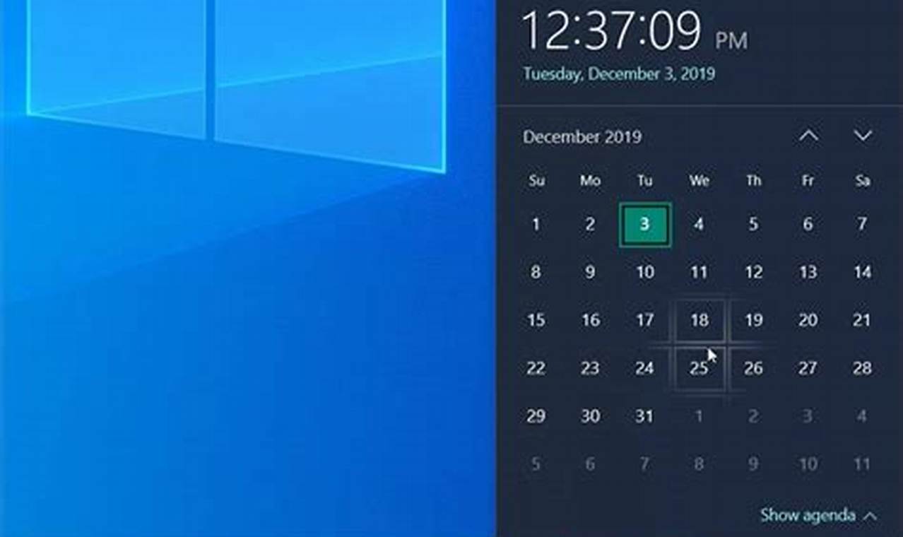 Windows 10 Taskbar Calendar